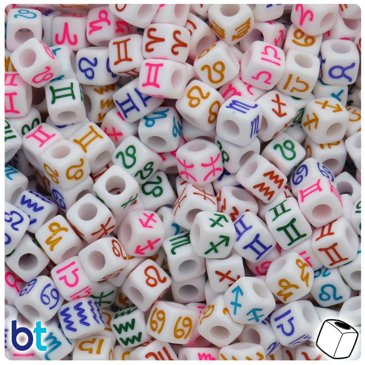 BeadTin White Opaque 7mm Cube Plastic Alpha Beads - Colored Constellations (150pcs)